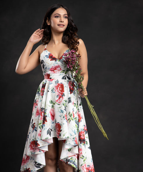 Vneck High Low Hem Cocktail Dress